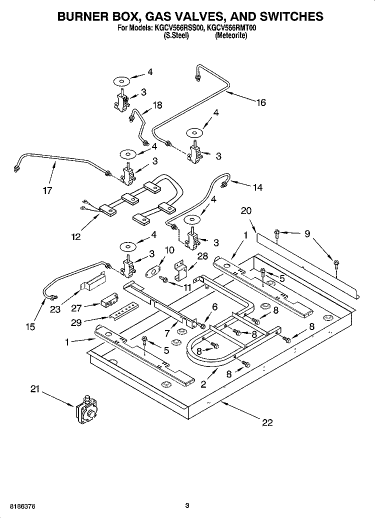 BURNER BOX, GAS VALVES, AND SWITCHES, OPTIONAL PARTS Diagram and Parts List for KGCV566RMT00  KitchenAid Cooktop