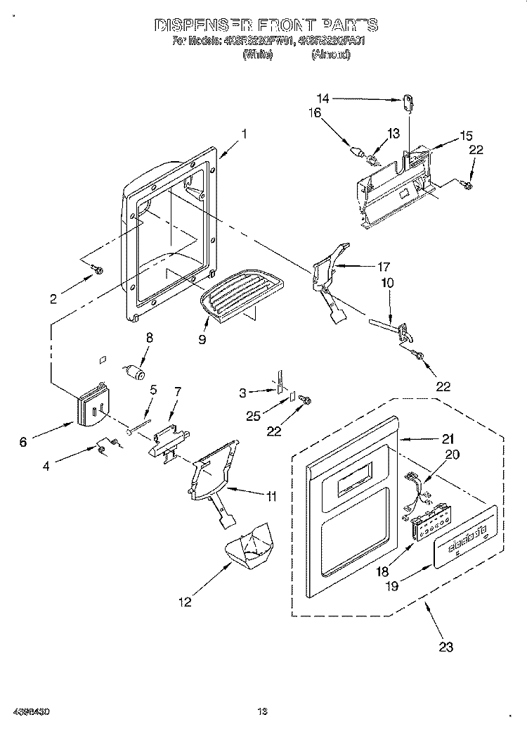 DISPENSER FRONT Diagram and Parts List for 4KSRS22QFW01  KitchenAid Refrigerator
