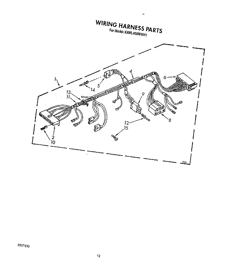 WIRING HARNESS Diagram and Parts List for KAWL400WWH1  KitchenAid Washer