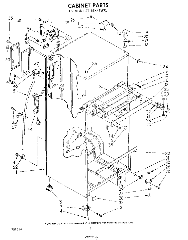 CABINET Diagram and Parts List for ET18EKXPWR0  Whirlpool Refrigerator