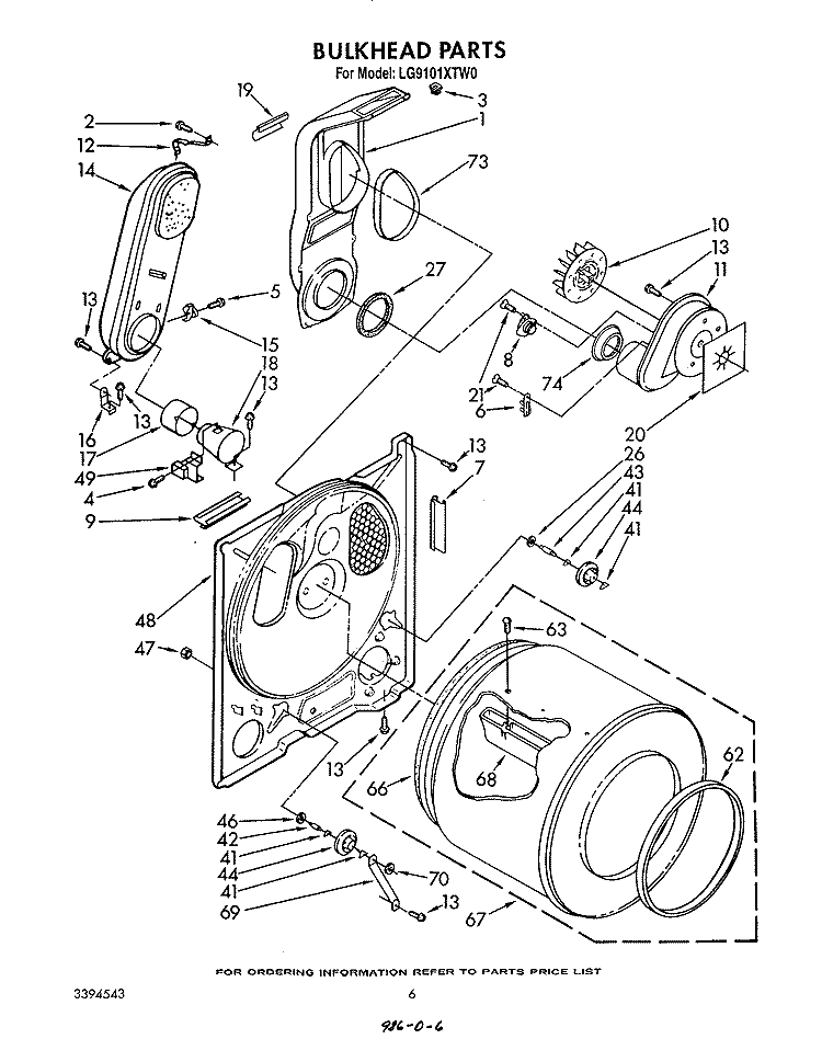 BULKHEAD Diagram and Parts List for LG9101XTN0  Whirlpool Dryer