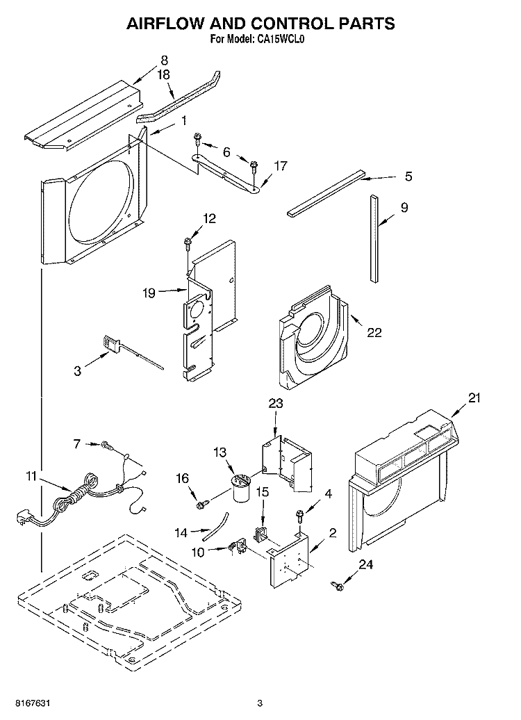 AIR FLOW AND CONTROL Diagram and Parts List for CA15WCL0  Crosley Air Conditioner