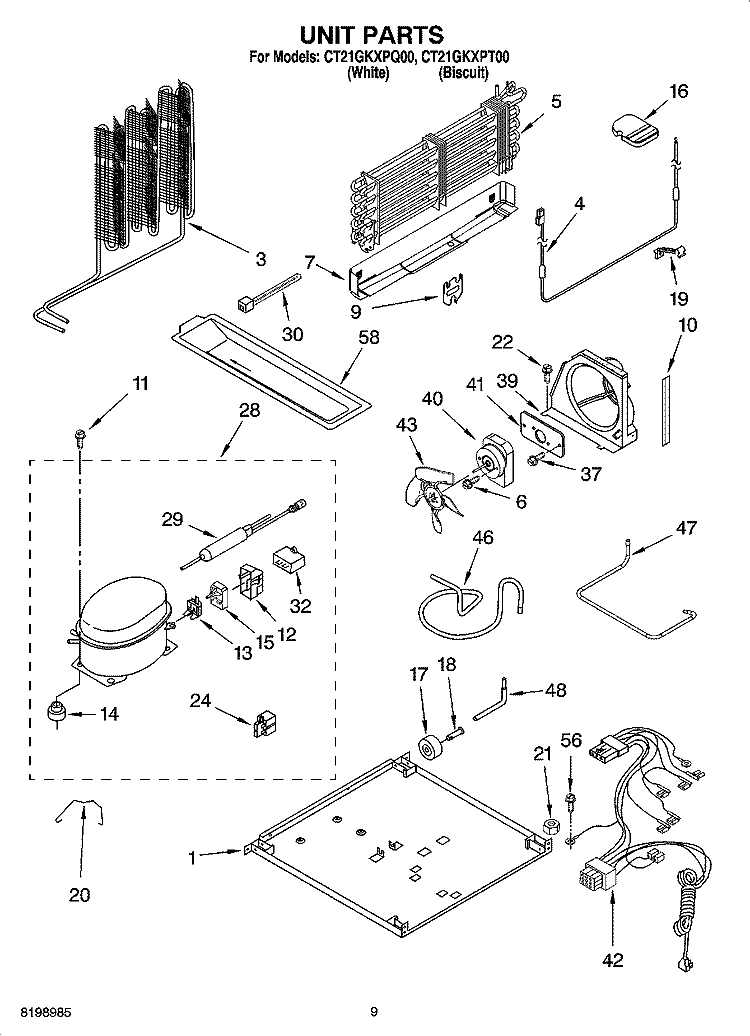 UNIT PARTS, OPTIONAL PARTS Diagram and Parts List for CT21GKXPQ00  Crosley Refrigerator