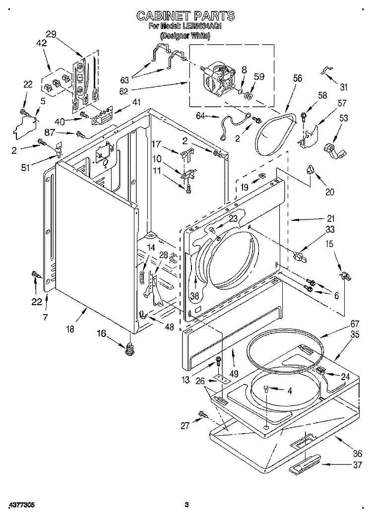 SECTION Diagram and Parts List for LER5634AQ1  Whirlpool Dryer