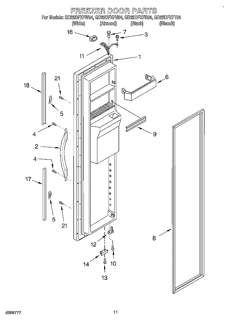 FREEZER DOOR Diagram and Parts List for GD22DFXFB04  Whirlpool Refrigerator