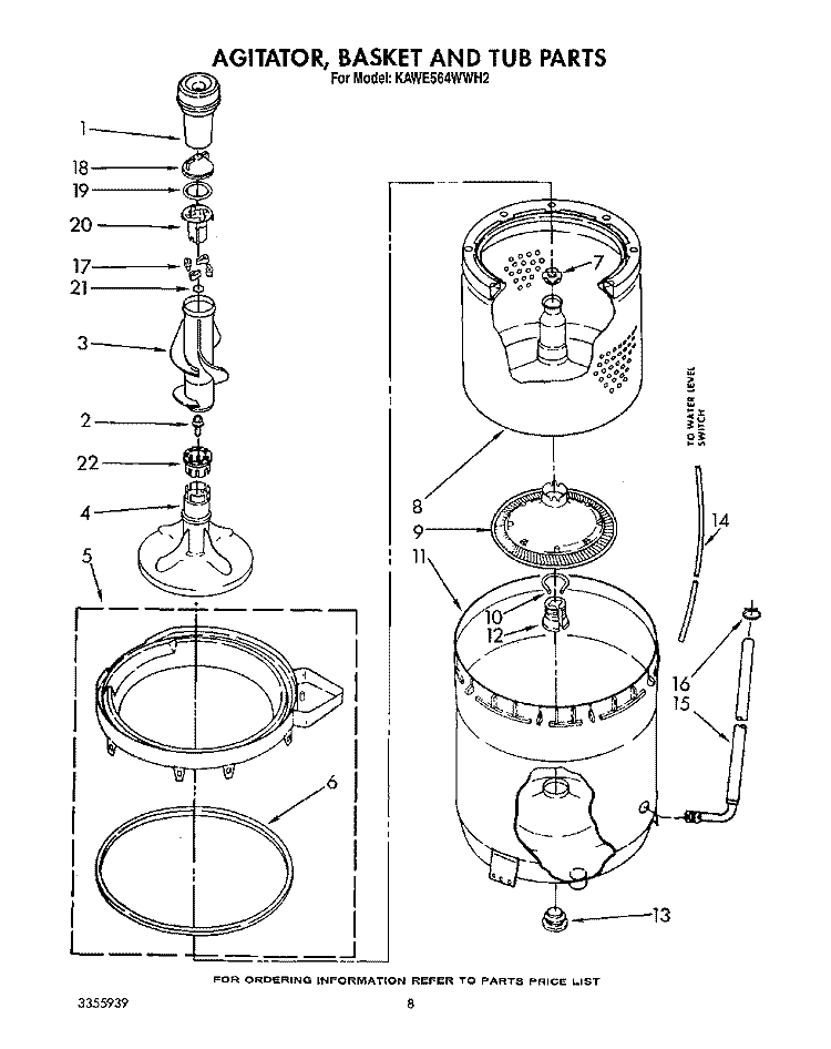 AGITATOR, BASKET AND TUB Diagram and Parts List for KAWE564WWH2  KitchenAid Washer