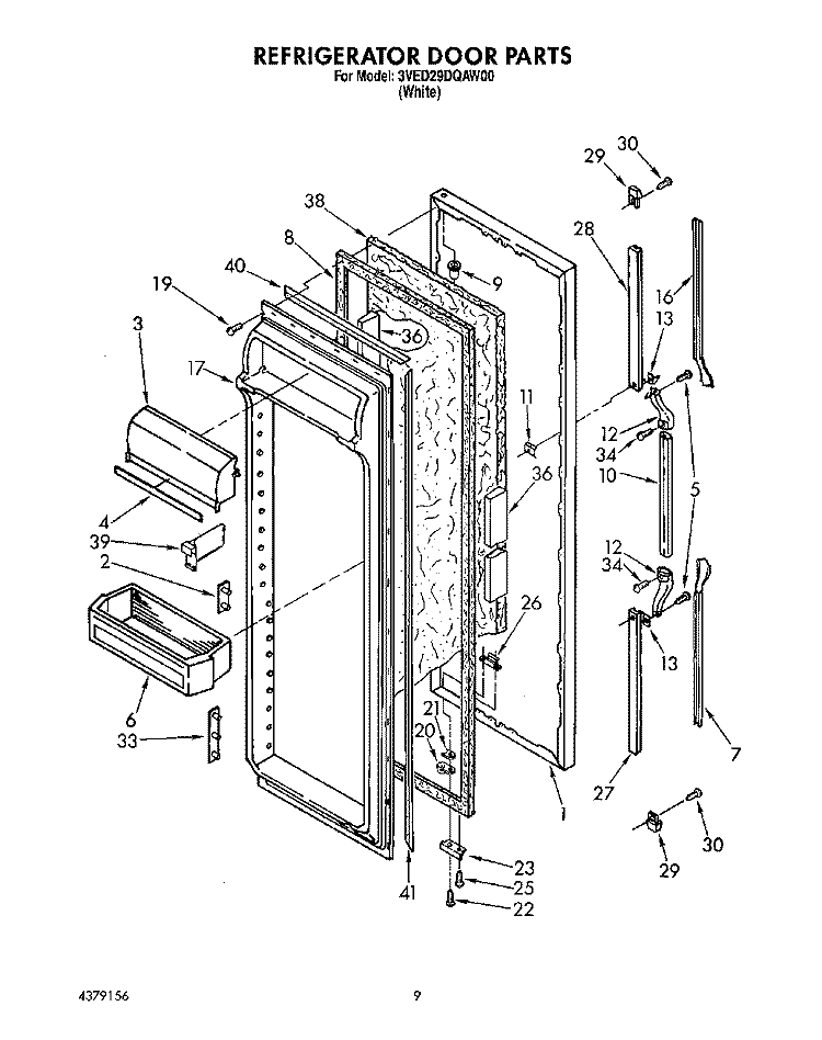 REFRIGERATOR DOOR Diagram and Parts List for 3VED29DQAW00  Whirlpool Refrigerator