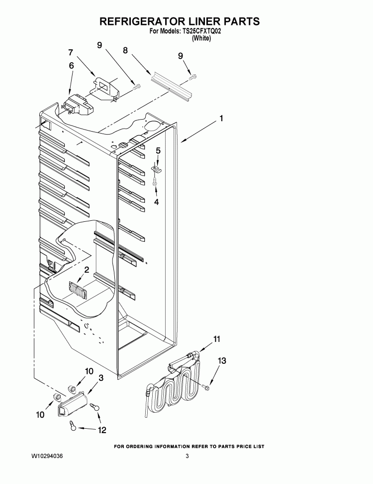 REFRIGERATOR LINER PARTS Diagram and Parts List for TS25CFXTQ02  Estate Refrigerator
