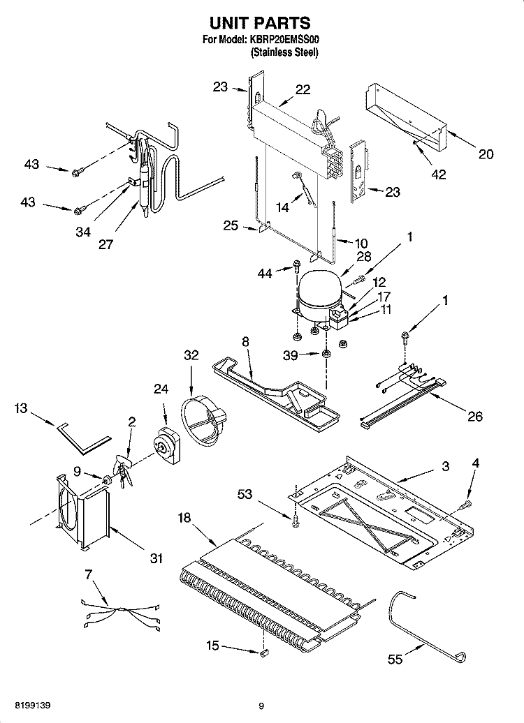 UNIT PARTS Diagram and Parts List for KBRP20EMSS00  KitchenAid Refrigerator