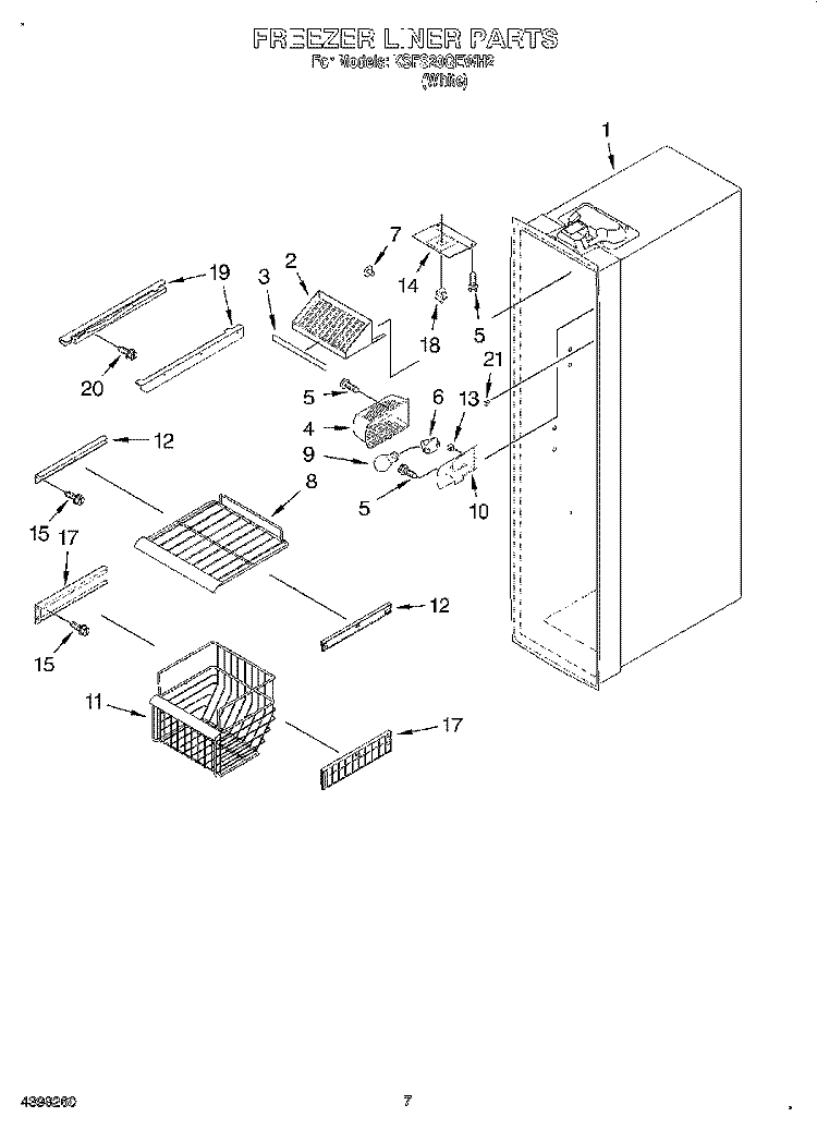 FREEZER LINER Diagram and Parts List for KSFS20QEWH2  KitchenAid Refrigerator