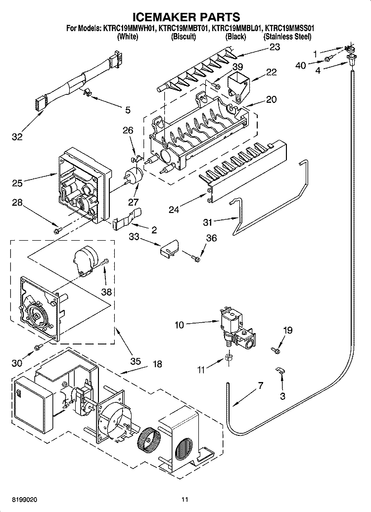 ICEMAKER PARTS Diagram and Parts List for KTRC19MMSS01  KitchenAid Refrigerator