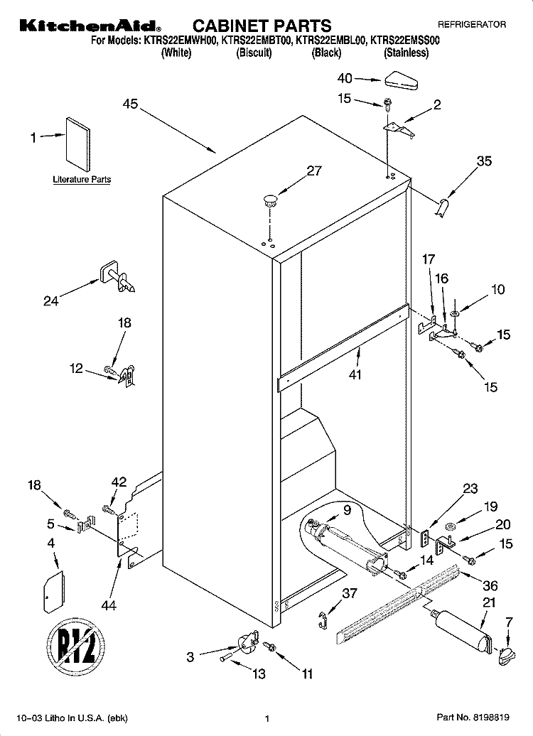 CABINET PARTS Diagram and Parts List for KTRS22EMSS00  KitchenAid Refrigerator