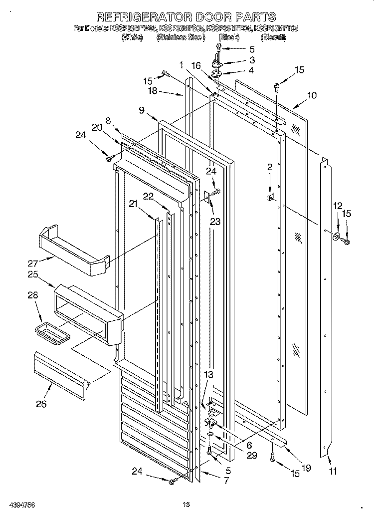 REFRIGERATOR DOOR Diagram and Parts List for KSSP36MFT05  KitchenAid Refrigerator