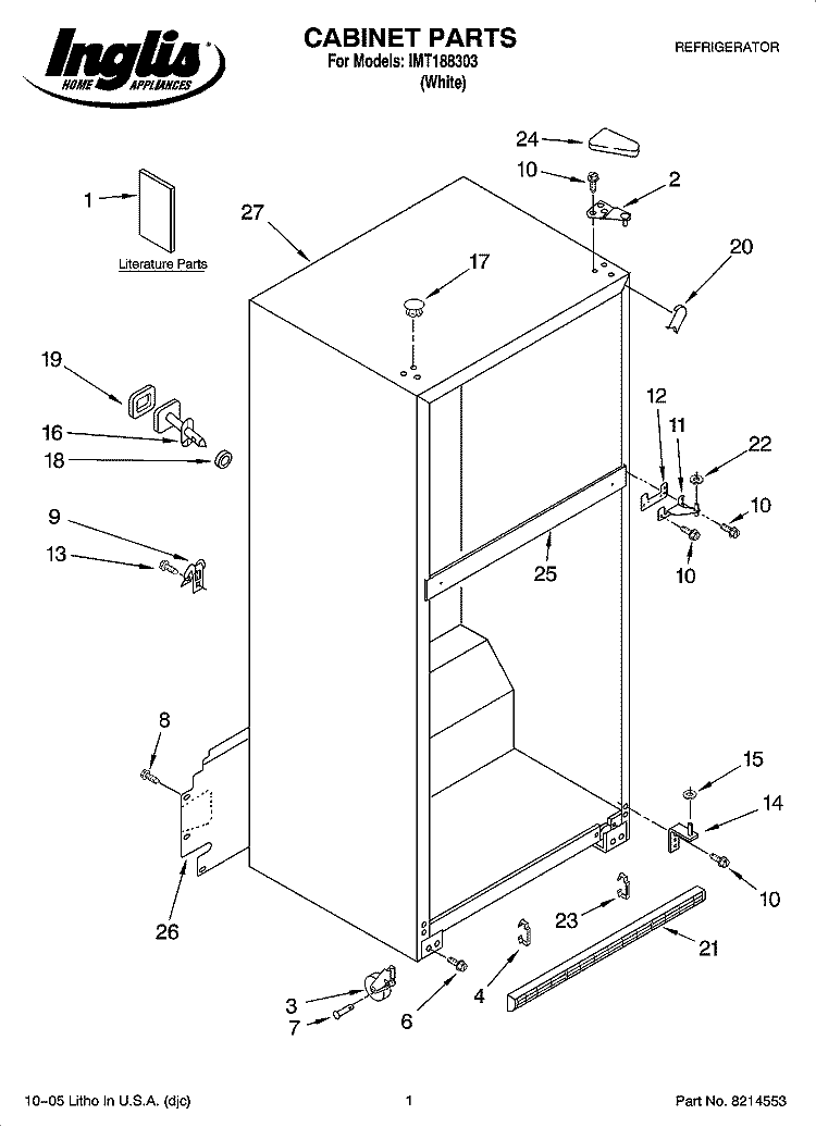 CABINET PARTS Diagram and Parts List for IMT188303  Inglis Refrigerator