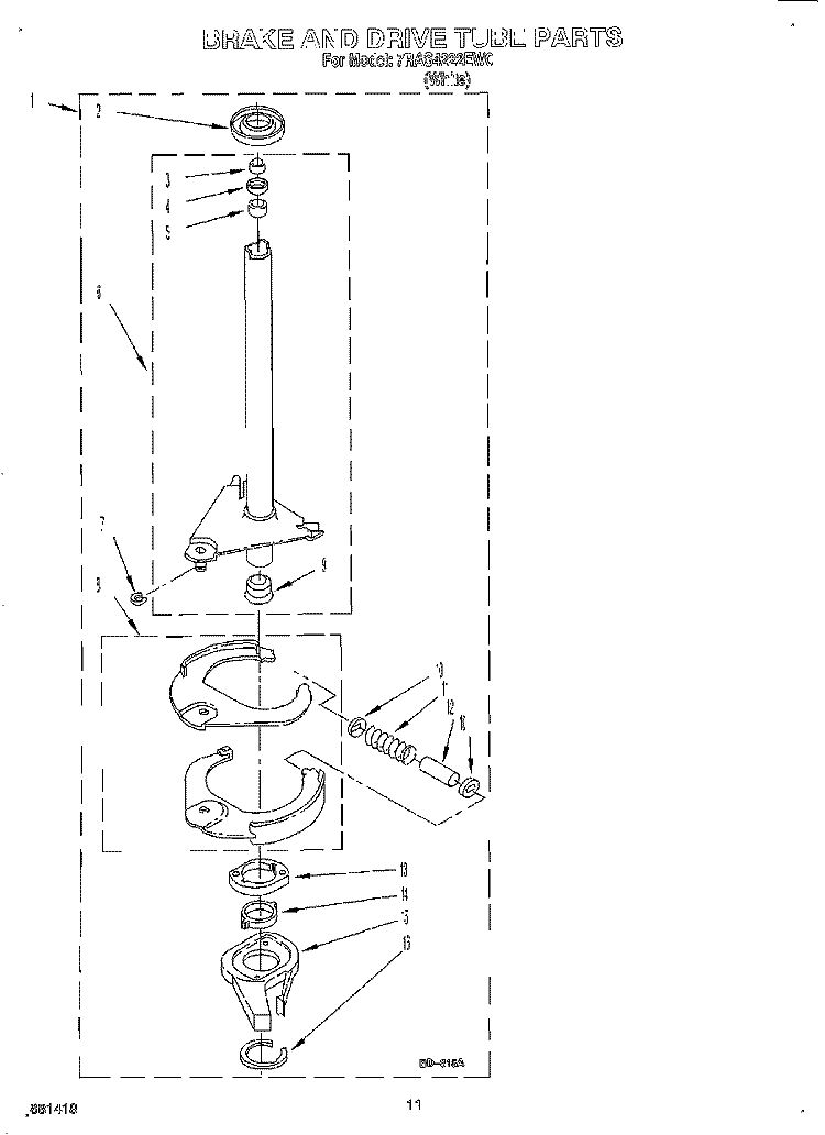 BRAKE & DRIVE TUBE Diagram and Parts List for 7RAS4222EW0  Whirlpool Washer