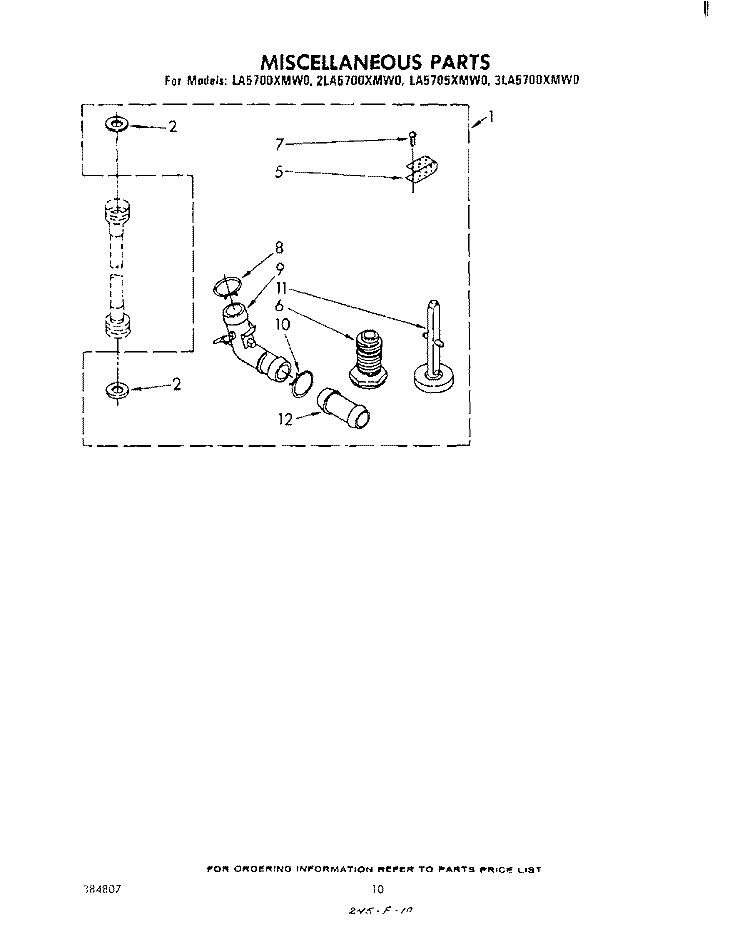 MISCELLANEOUS , LITERATURE AND OPTIONAL Diagram and Parts List for 2LA5700XMW0  Whirlpool Washer