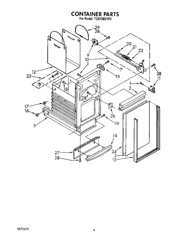 CONTAINER Diagram and Parts List for TC8750XYP3  Whirlpool Trash Compactor