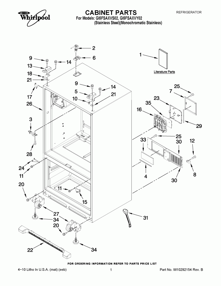 CABINET PARTS Diagram and Parts List for GI5FSAXVY02  Whirlpool Refrigerator