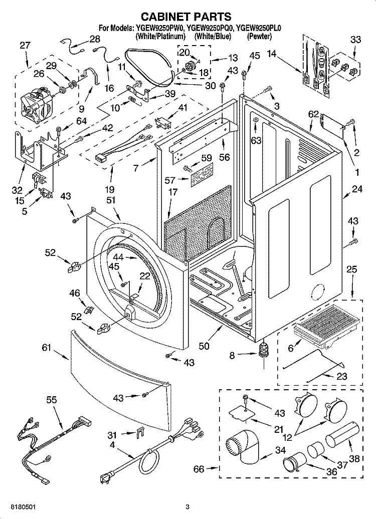 CABINET PARTS Diagram and Parts List for YGEW9250PL0  Whirlpool Dryer