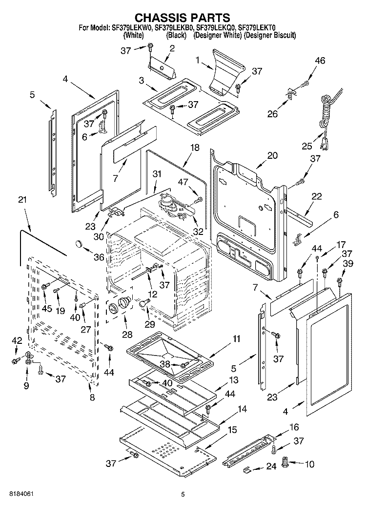 CHASSIS Diagram and Parts List for SF379LEKW0  Whirlpool Range