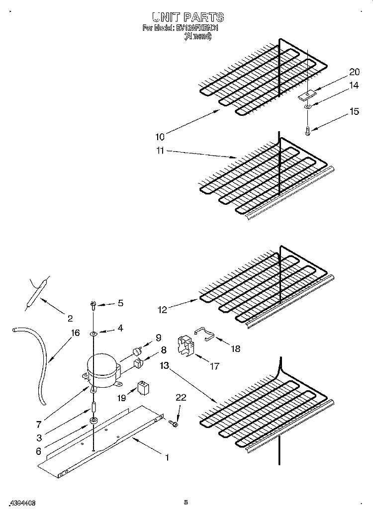 UNIT Diagram and Parts List for EV120FXEN01  Whirlpool Freezer
