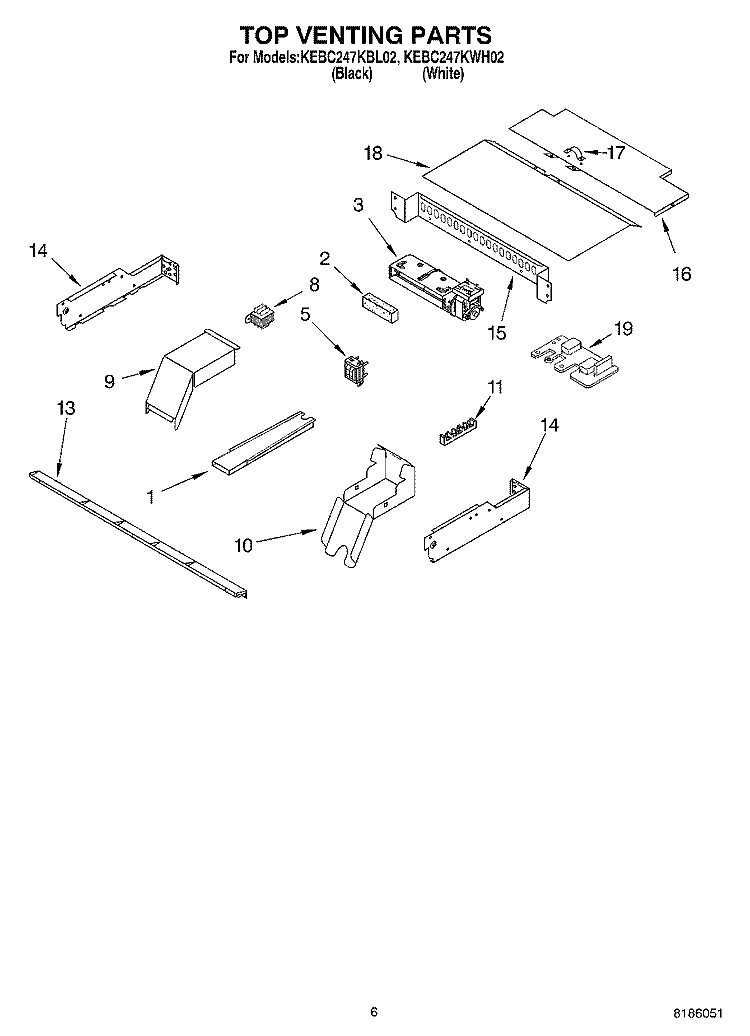 TOP VENTING PARTS, MISCELLANEOUS PARTS Diagram and Parts List for KEBC247KWH02  KitchenAid Wall Oven
