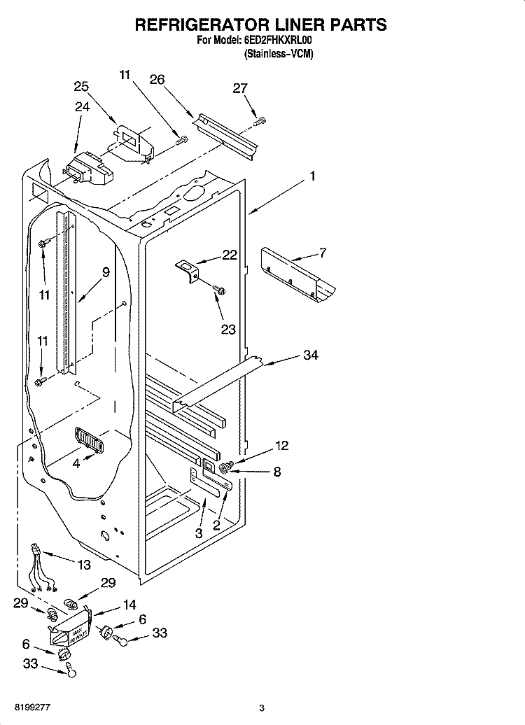 REFRIGERATOR LINER PARTS Diagram and Parts List for 6ED2FHKXRL00  Whirlpool Refrigerator