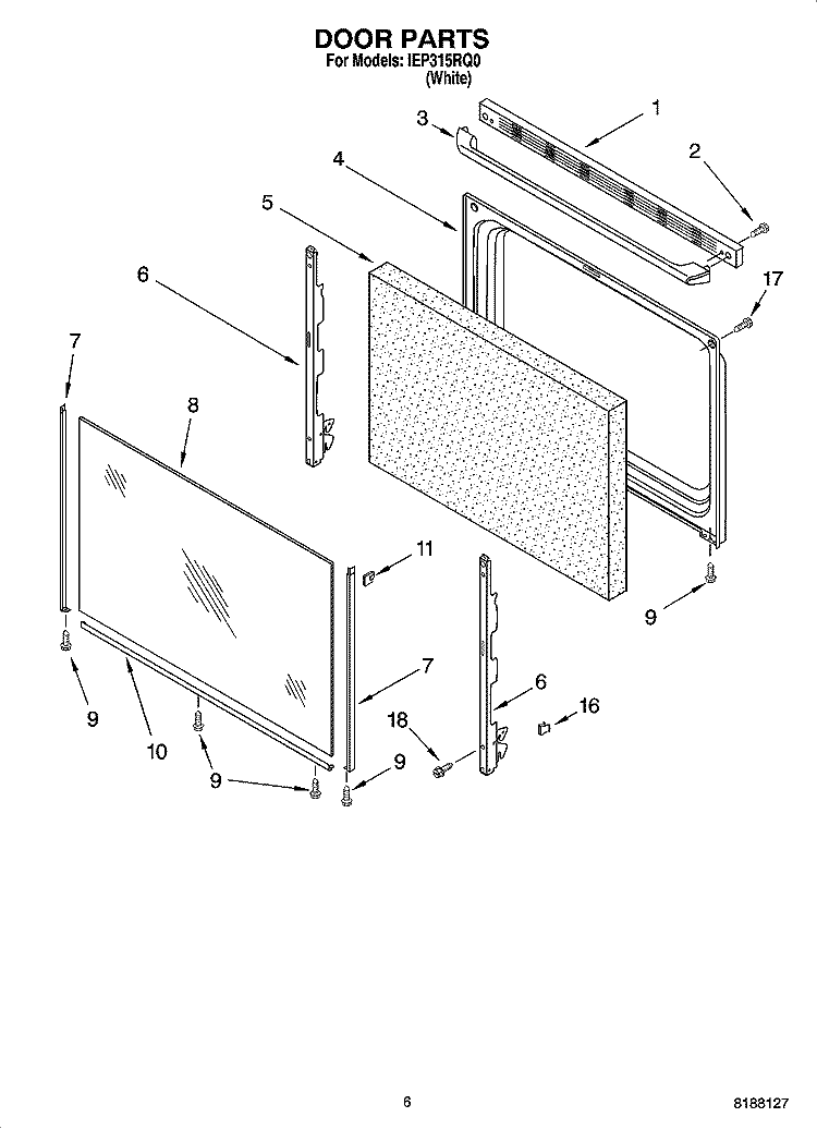 DOOR PARTS, OPTIONAL PARTS Diagram and Parts List for IEP315RQ0  Inglis Range