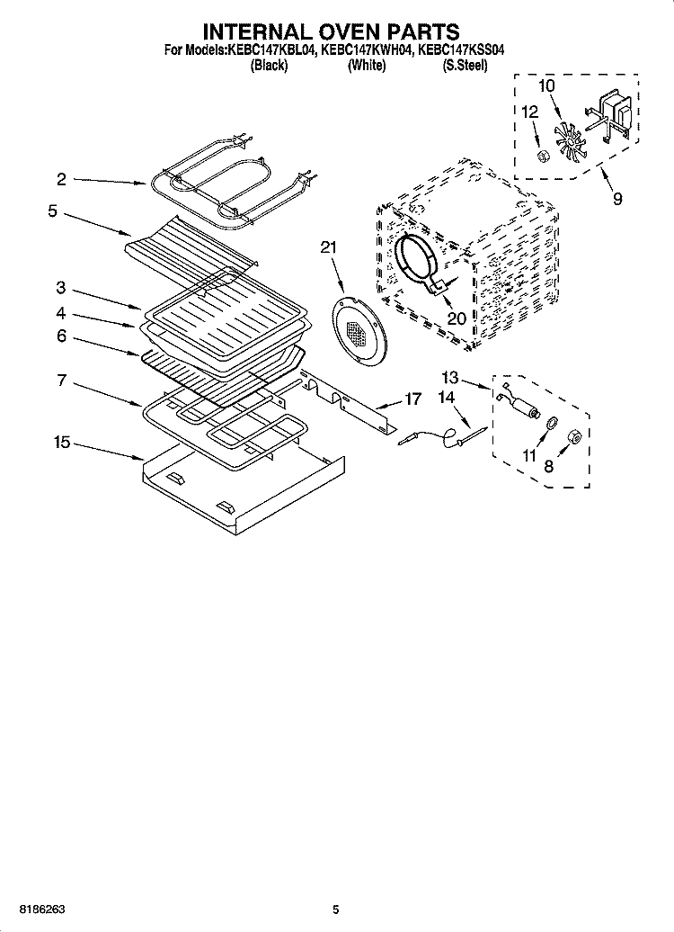 INTERNAL OVEN PARTS Diagram and Parts List for KEBC147KWH04  KitchenAid Range