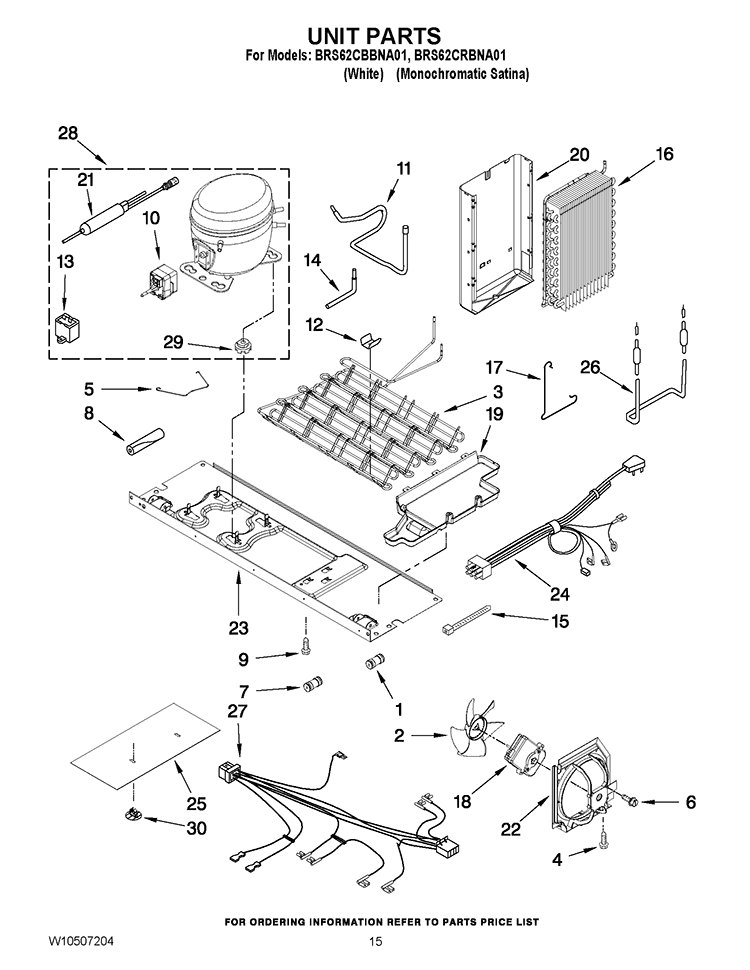 UNIT PARTS Diagram and Parts List for BRS62CRBNA01  Whirlpool Refrigerator