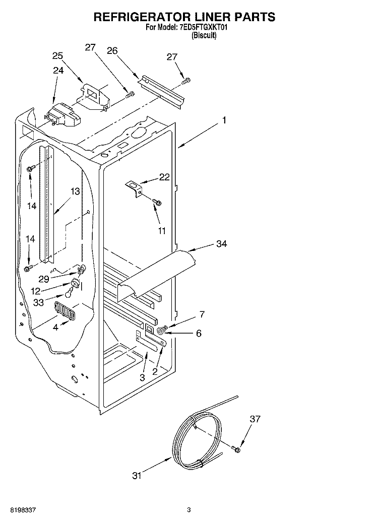 REFRIGERATOR LINER Diagram and Parts List for 7ED5FTGXKT01  Whirlpool Refrigerator