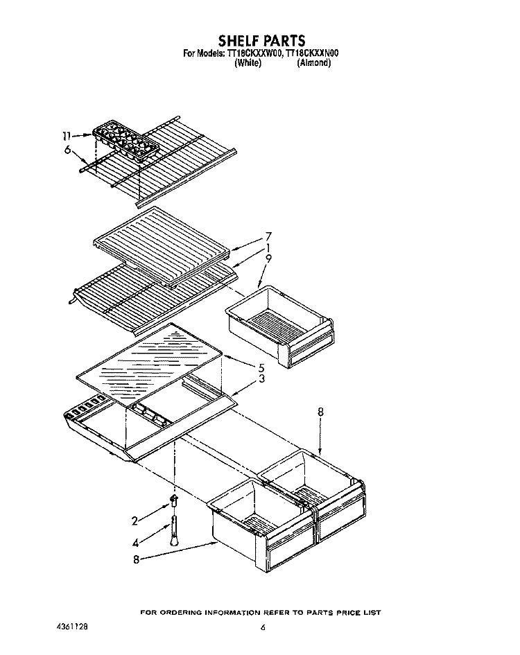 SHELF Diagram and Parts List for TT18CKXXN00  Whirlpool Refrigerator
