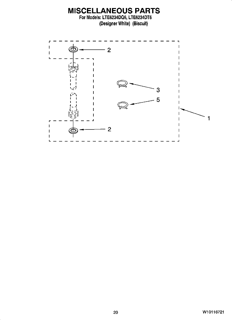 MISCELLANEOUS  PARTS, OPTIONAL PARTS (NOT INCLUDED) Diagram and Parts List for LTE6234DQ6  Whirlpool Washer Dryer Combo