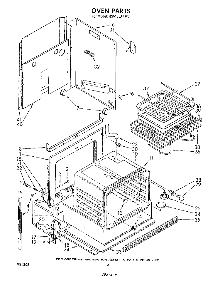 OVEN Diagram and Parts List for RS6100XKW3  Whirlpool Range