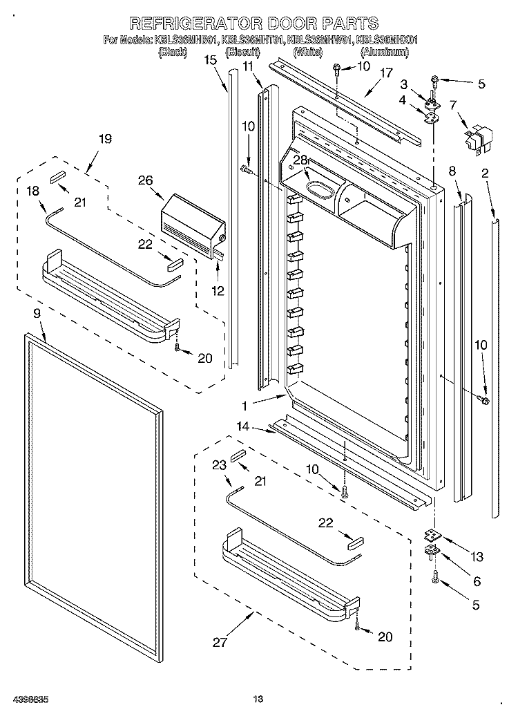 REFRIGERATOR DOOR Diagram and Parts List for KBLS36MHW01  KitchenAid Refrigerator