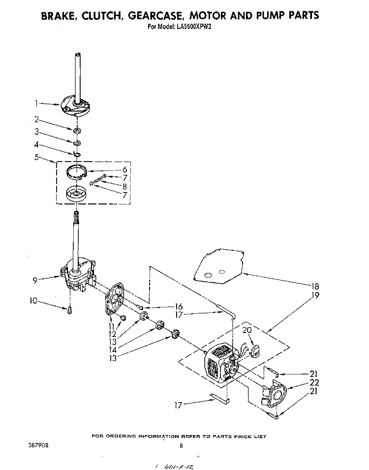 BRAKE, CLUTCH, GEARCASE, MOTOR AND PUMP Diagram and Parts List for LA5500XPW2  Whirlpool Washer