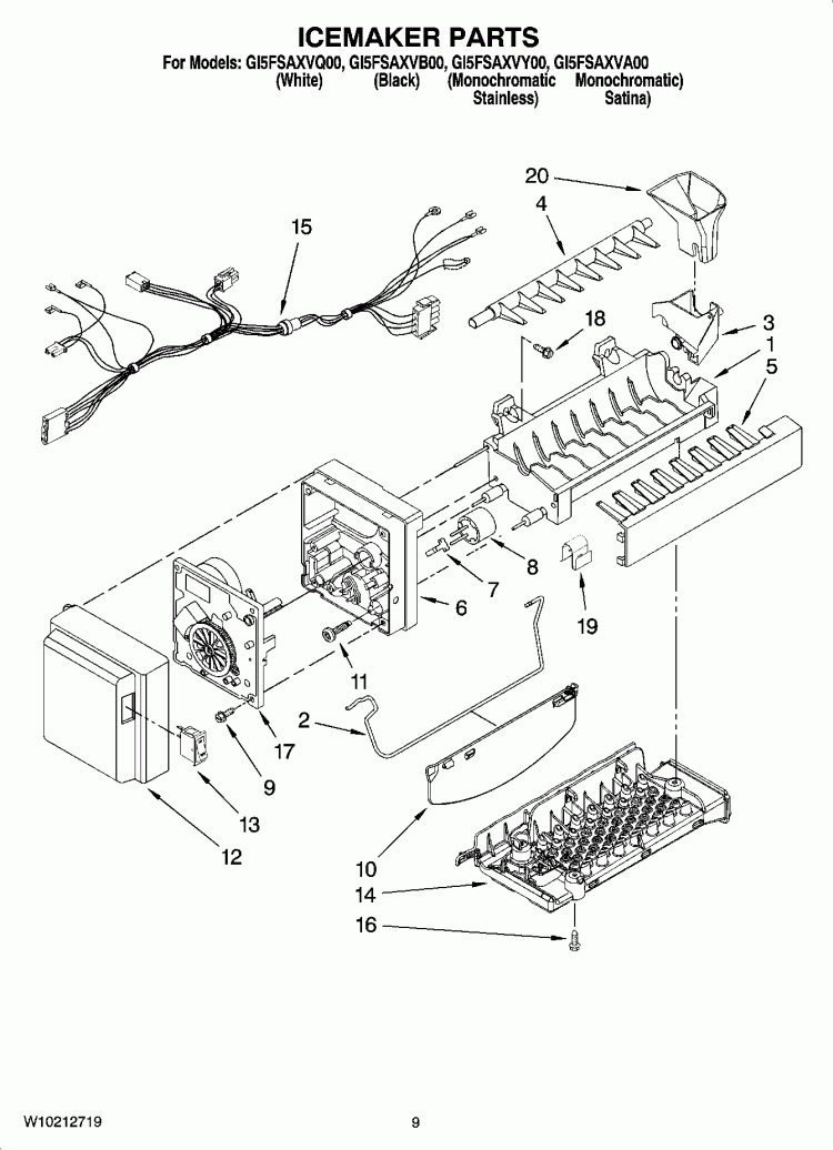 ICEMAKER PARTS Diagram and Parts List for GI5FSAXVA00  Whirlpool Refrigerator