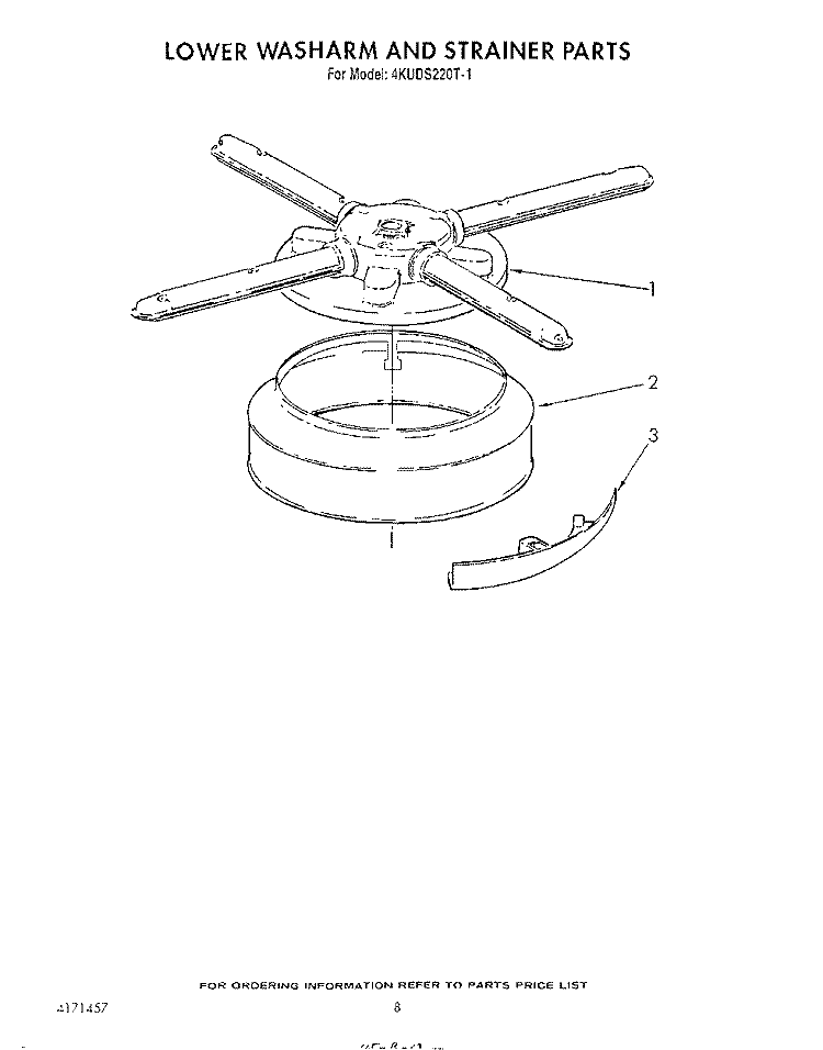 LOWER WASHARM AND STRAINER Diagram and Parts List for 4KUDS220T1  KitchenAid Dishwasher