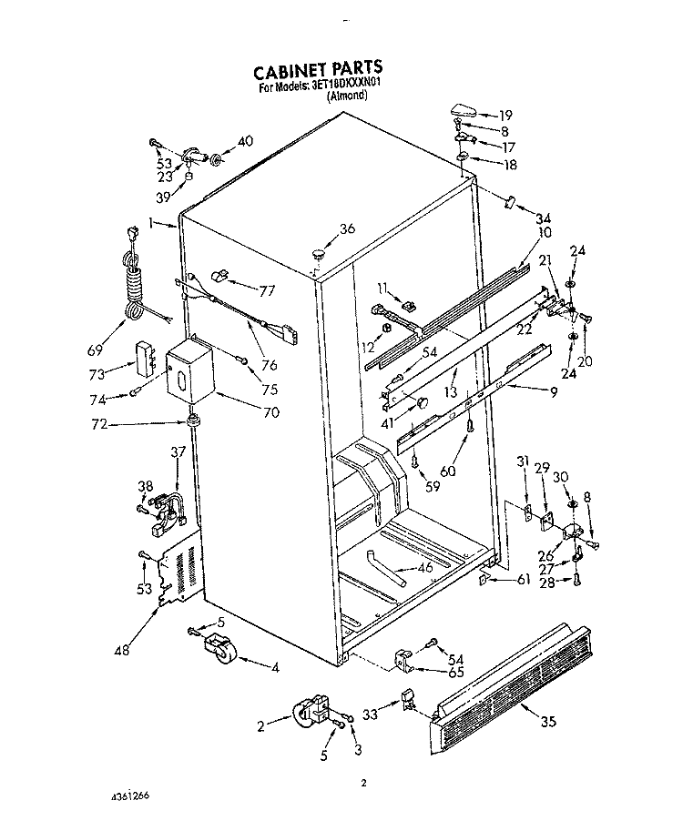 CABINET Diagram and Parts List for 3ET18DKXXN01  Whirlpool Refrigerator