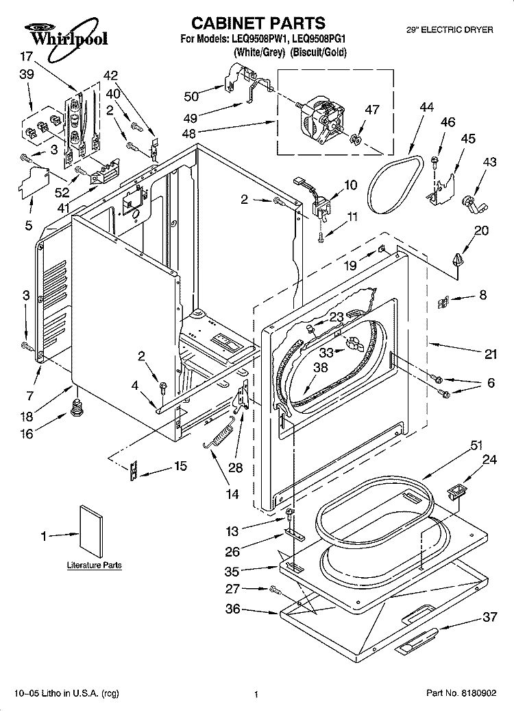 CABINET PARTS Diagram and Parts List for LEQ9508PG1  Whirlpool Dryer