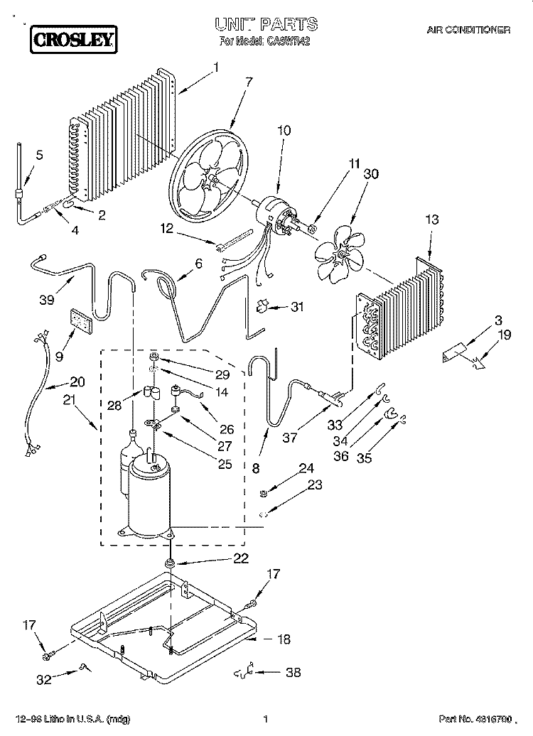 UNIT, LITERATURE Diagram and Parts List for CA8WR42  Crosley Air Conditioner