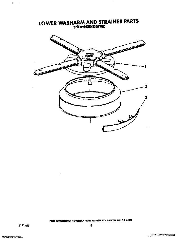LOWER WASHARM AND STRAINER Diagram and Parts List for KUDI220WWH0  KitchenAid Dishwasher
