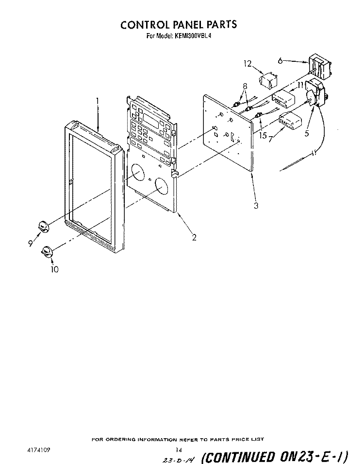 CONTROL PANEL Diagram and Parts List for KEMI300VBL4  KitchenAid Microwave Oven Combo