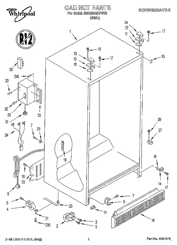 CABINET Diagram and Parts List for 6ED22DQXFW00  Whirlpool Refrigerator