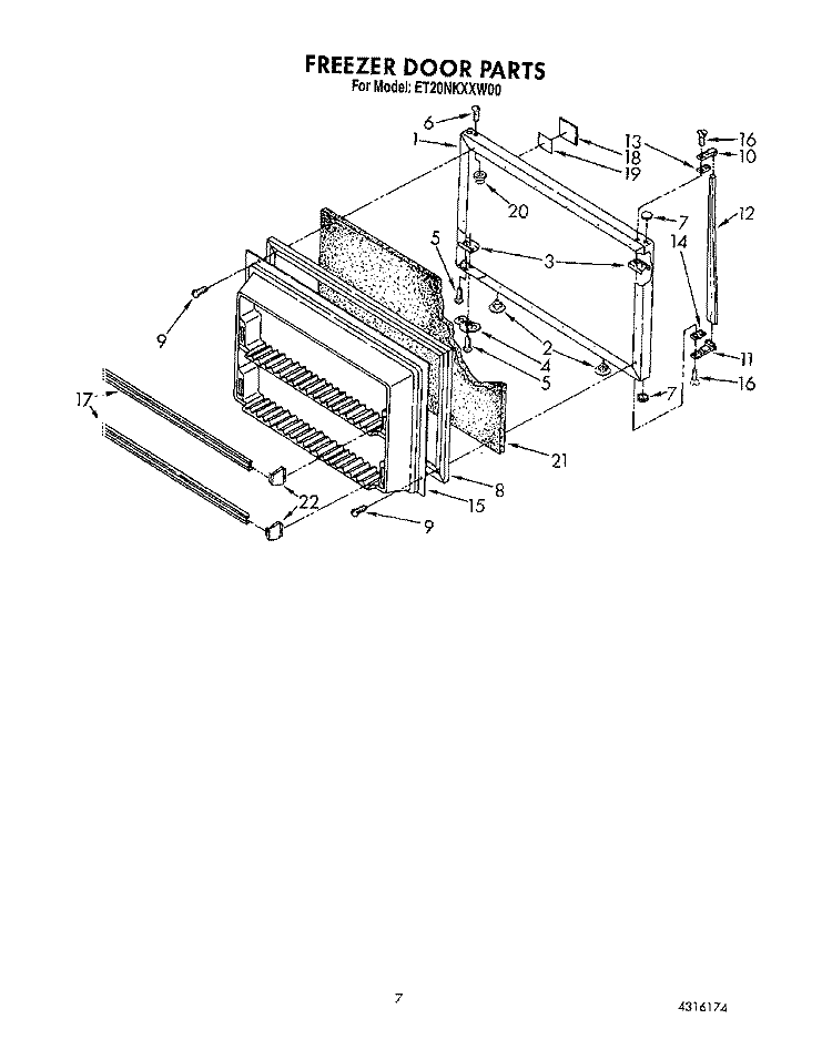 FREEZER DOOR Diagram and Parts List for ET20NKXXW00  Whirlpool Refrigerator