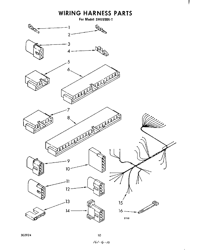 WIRING HARNESS Diagram and Parts List for SHU99041  Whirlpool Dishwasher