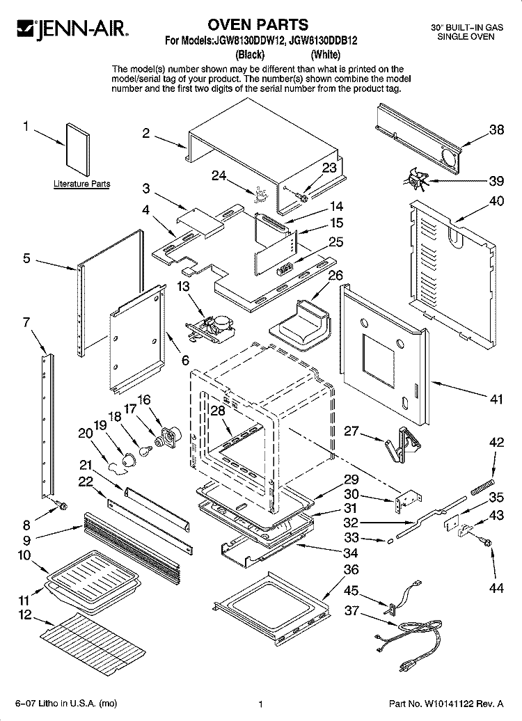 OVEN PARTS Diagram and Parts List for JGW8130DDB12  Jenn-Air Range