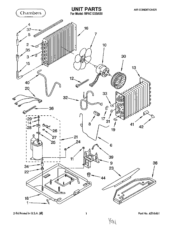 UNIT, LITERATURE Diagram and Parts List for BPAC1230AS0  KitchenAid Air Conditioner