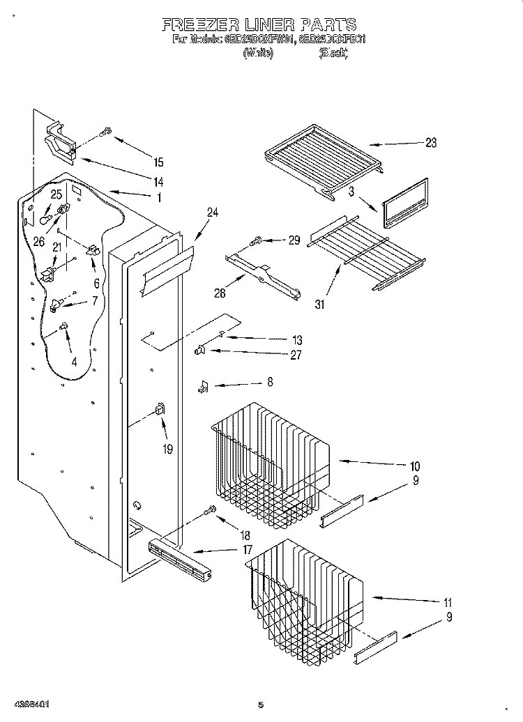 FREEZER LINER Diagram and Parts List for 6ED25DQXFB01  Whirlpool Refrigerator