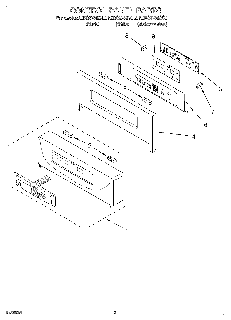 CONTROL PANEL Diagram and Parts List for KEMS378GBL2  KitchenAid Microwave Oven Combo